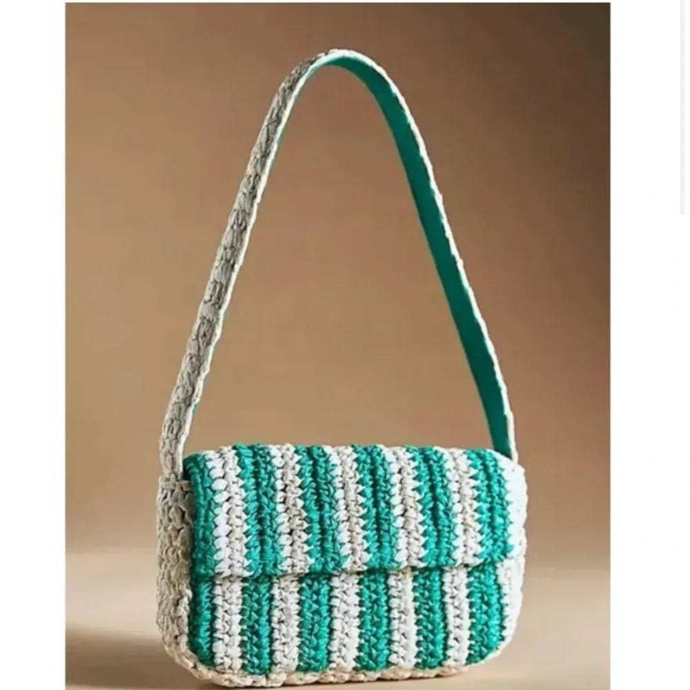 Anthropologie Striped Raffia Shoulder Bag. NWOT